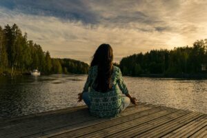 yoga, woman, lake femme lac