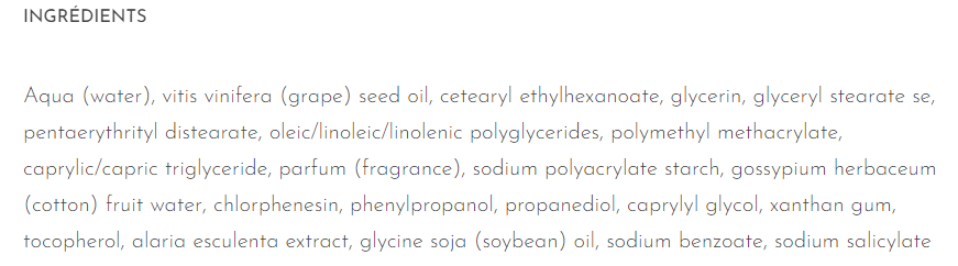 liste ingrédients crème coton onérique